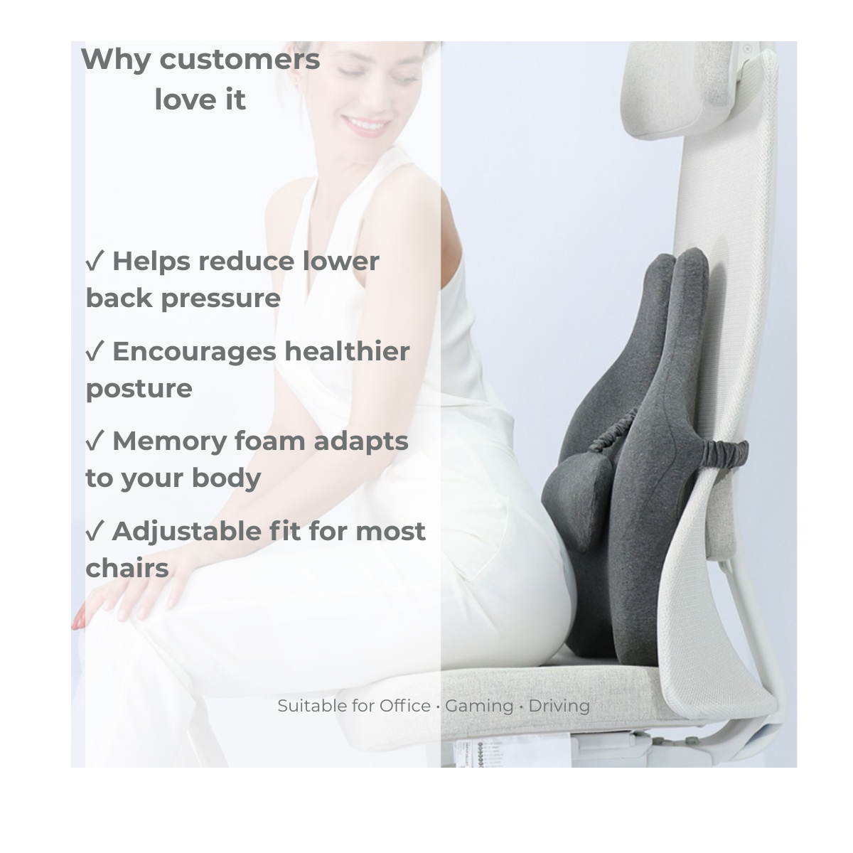 Memory Foam Lumbar Support Cushion for Office, Car & Home – Sit Comfortably for Longer with Adaptive Back Support